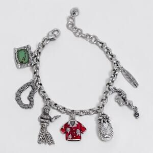 Brighton Hawaii Retired Charm Bracelet Hula Pineapple Surfboard 7.25-8.5 Inch